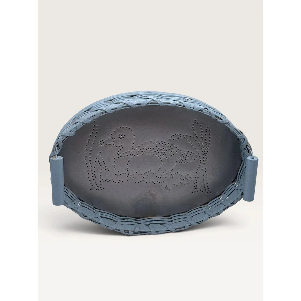 Vintage Brenda's Crafts N Things Blue Wicker Punched Tin Duck Basket Farmhouse